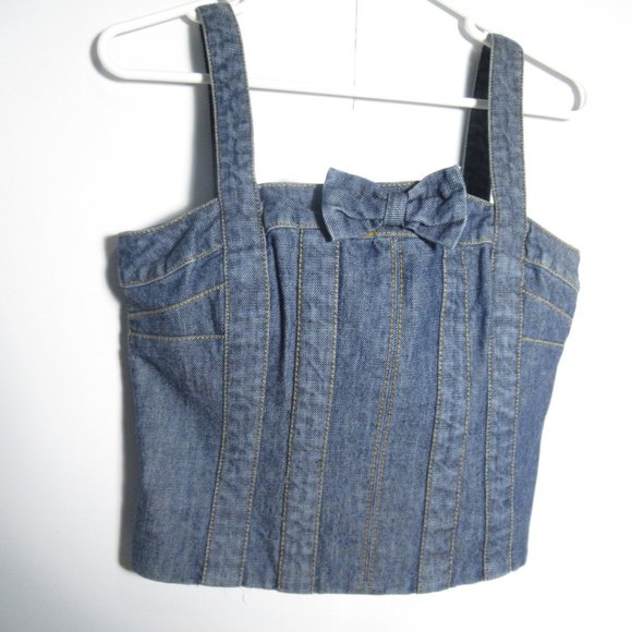 Marc Jacobs Crop Top Bow Detail Corset Bustier Blue Denim Size 4 - Picture 4 of 12